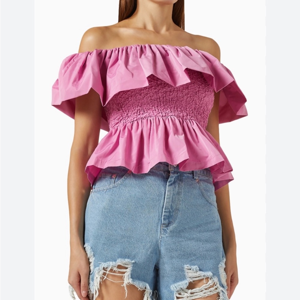 Sea NY Diana Taffeta Off shoulder Top In Pink Sz S
